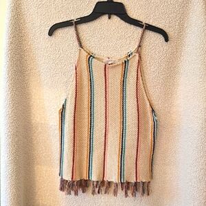Taylor & Sage Multicolor Striped Fringe Knit Tank Top